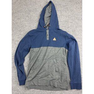 Dravus Hoodie Men's Large Blue Gray Henley Pullover Sweatshirt Drawstring